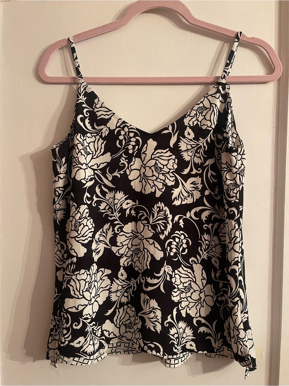 White House Black Market Black and White Floral Satin Cami